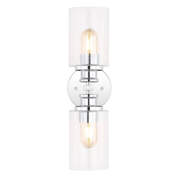 Led 2 light Jules Edison Cylinder Iron seeded Glass Contemporary Wall Sconce Chrome Jonathan Y