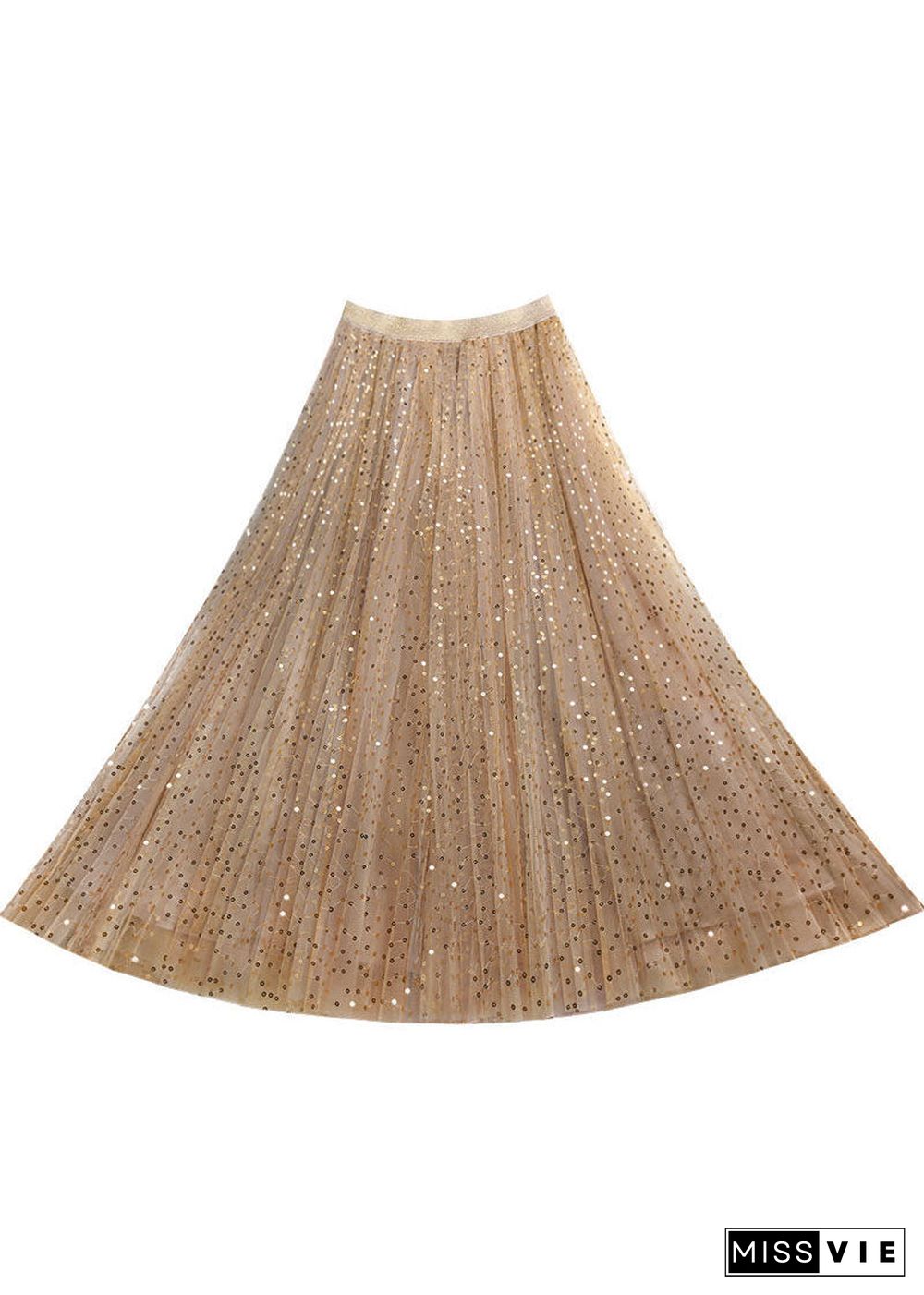 Bohemian Khaki Embroideried Sequins Tulle A Line Skirt Spring