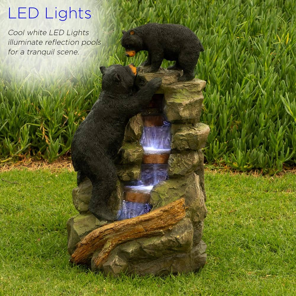 Alpine Corporation 36 in. Tall Outdoor 2 Bears Climbing on Rainforest Water Fountain TZL178