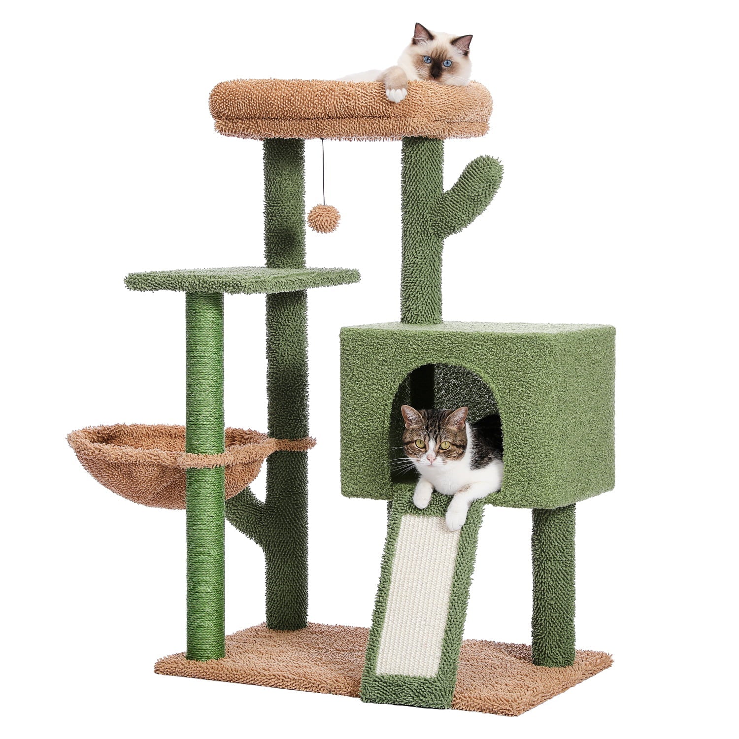 Pet Supplies Trees Condos Cat Tree 41 Inches Cactus Cat Tower with Sisal Covered Scratching Post and Cozy Condo for Indoor Cats Cat Climbing Stand with Plush Perch Soft Hammock for Multi-Level Cat