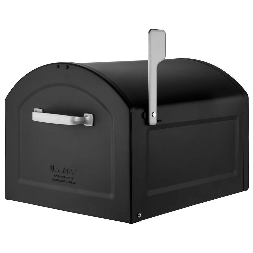 Architectural Mailboxes Centennial Black Extra Large Steel Post Mount Mailbox with Premium Silver Handle and Flag 950020B-10