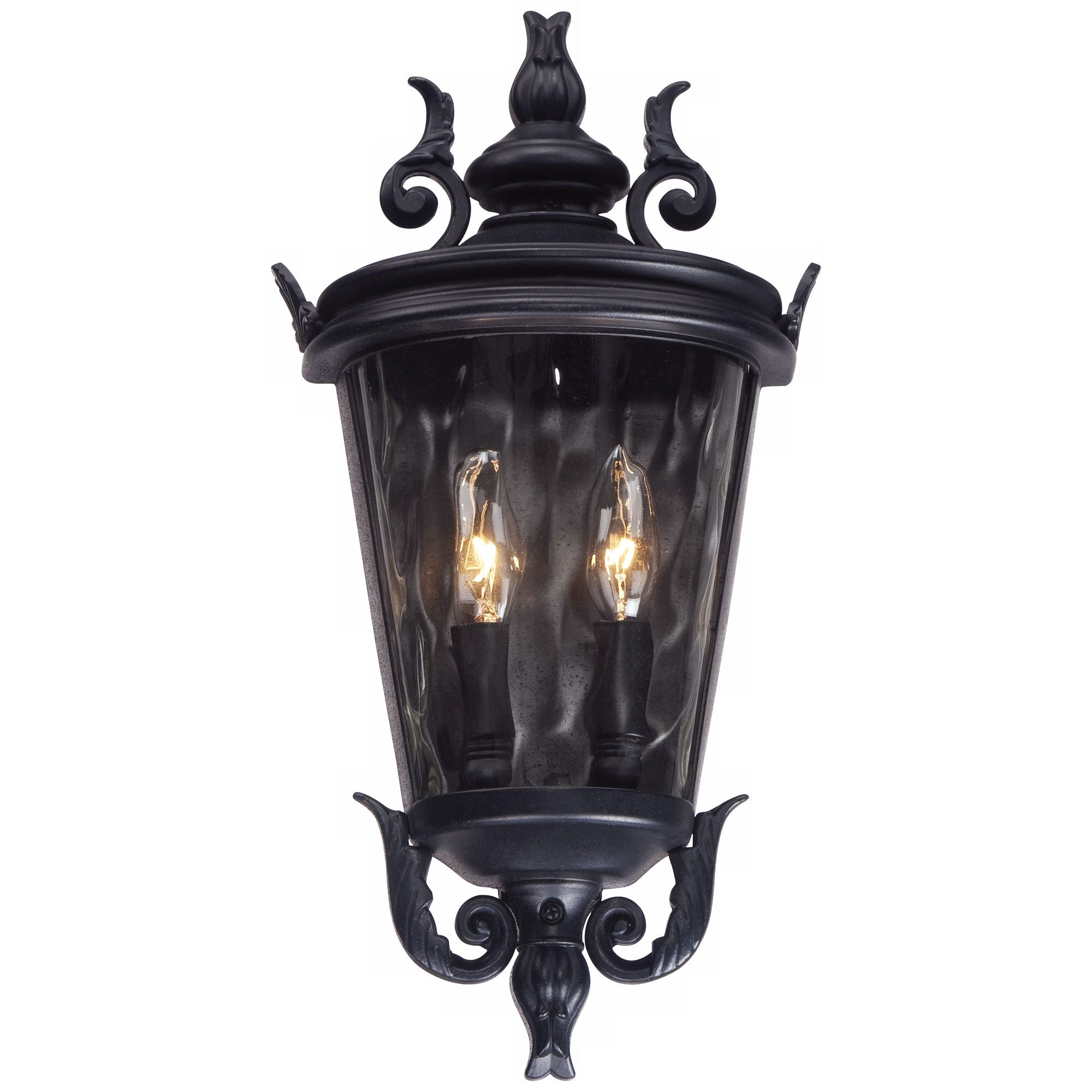 John Timberland Traditional Outdoor Wall Light Fixture Textured Black Scroll 17" Clear Hammered Glass for Exterior Porch Patio