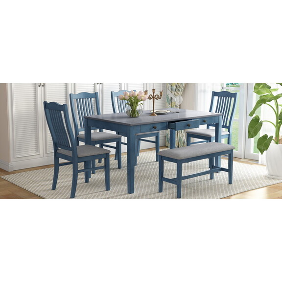 TOPMAX Mid Century 6 Piece Wood Dining Table Set  ...