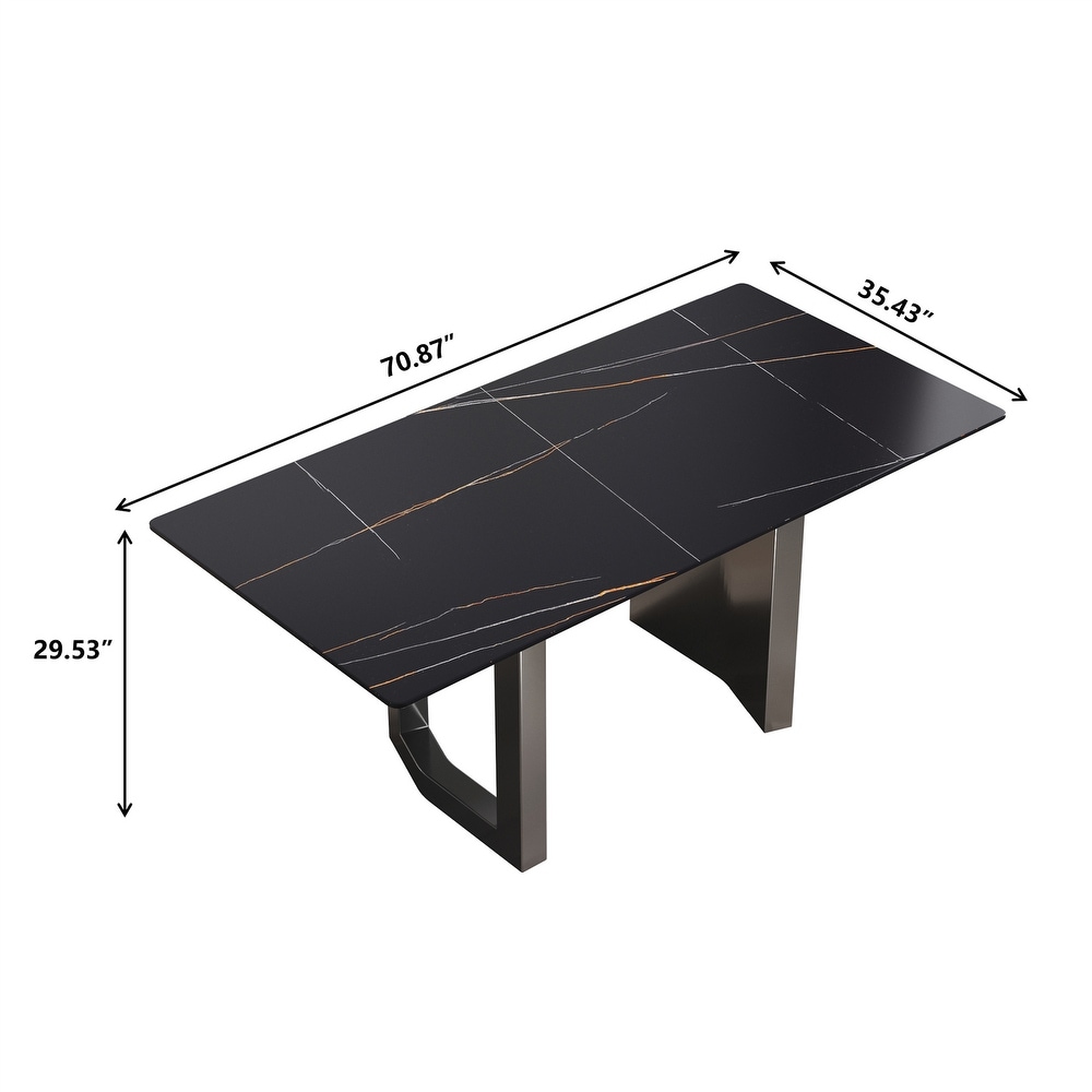 Artificial Stone Black Straight Edge Black Metal Leg Dining Table