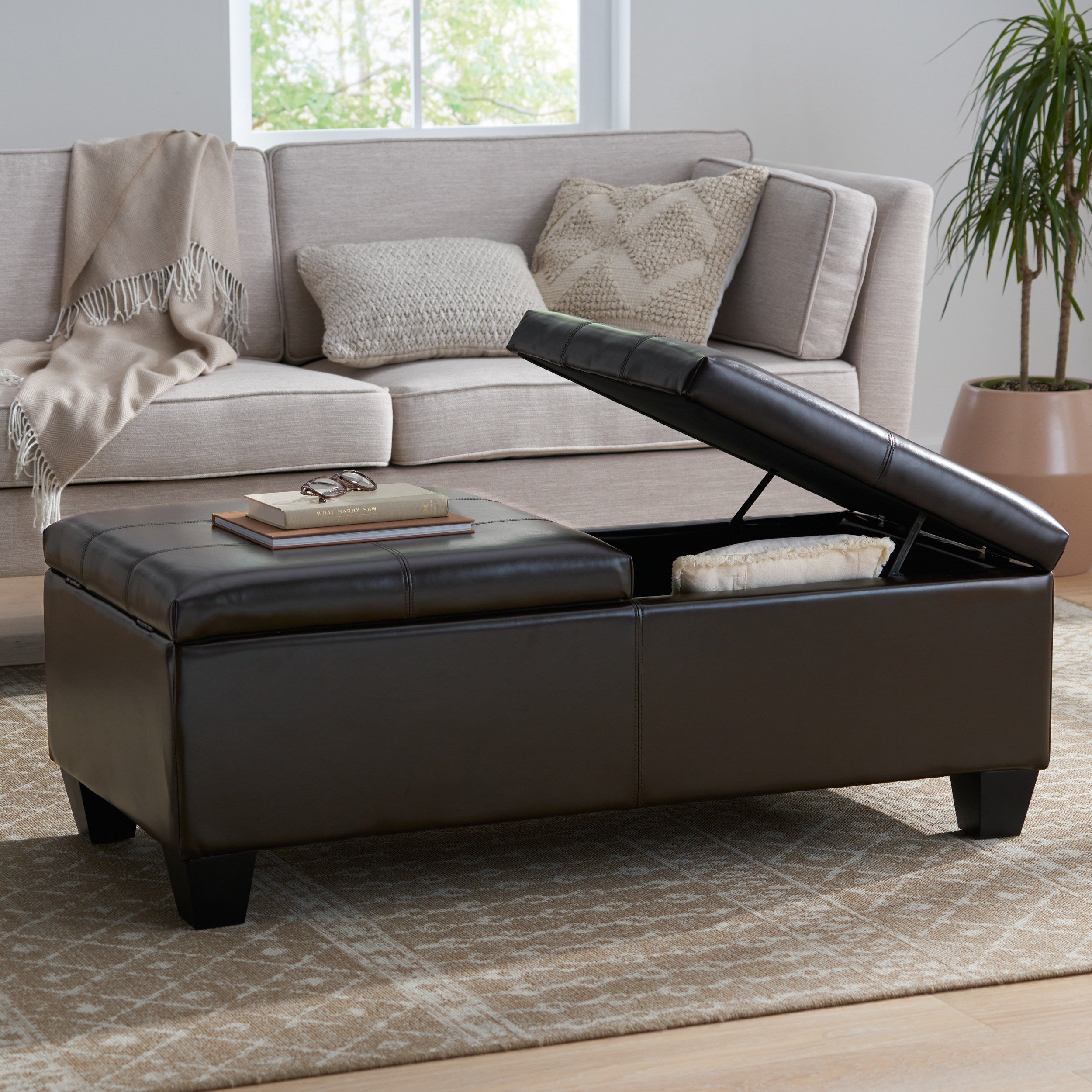 Alpine Leather Storage Ottoman Coffee Table