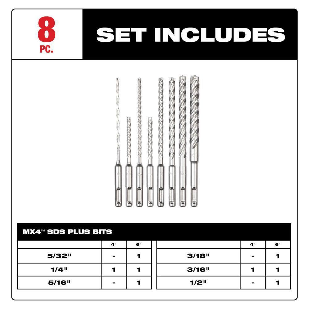 MW MX4 SDS-Plus Carbide Drill Bit Kit (8-Piece) 48-20-7663