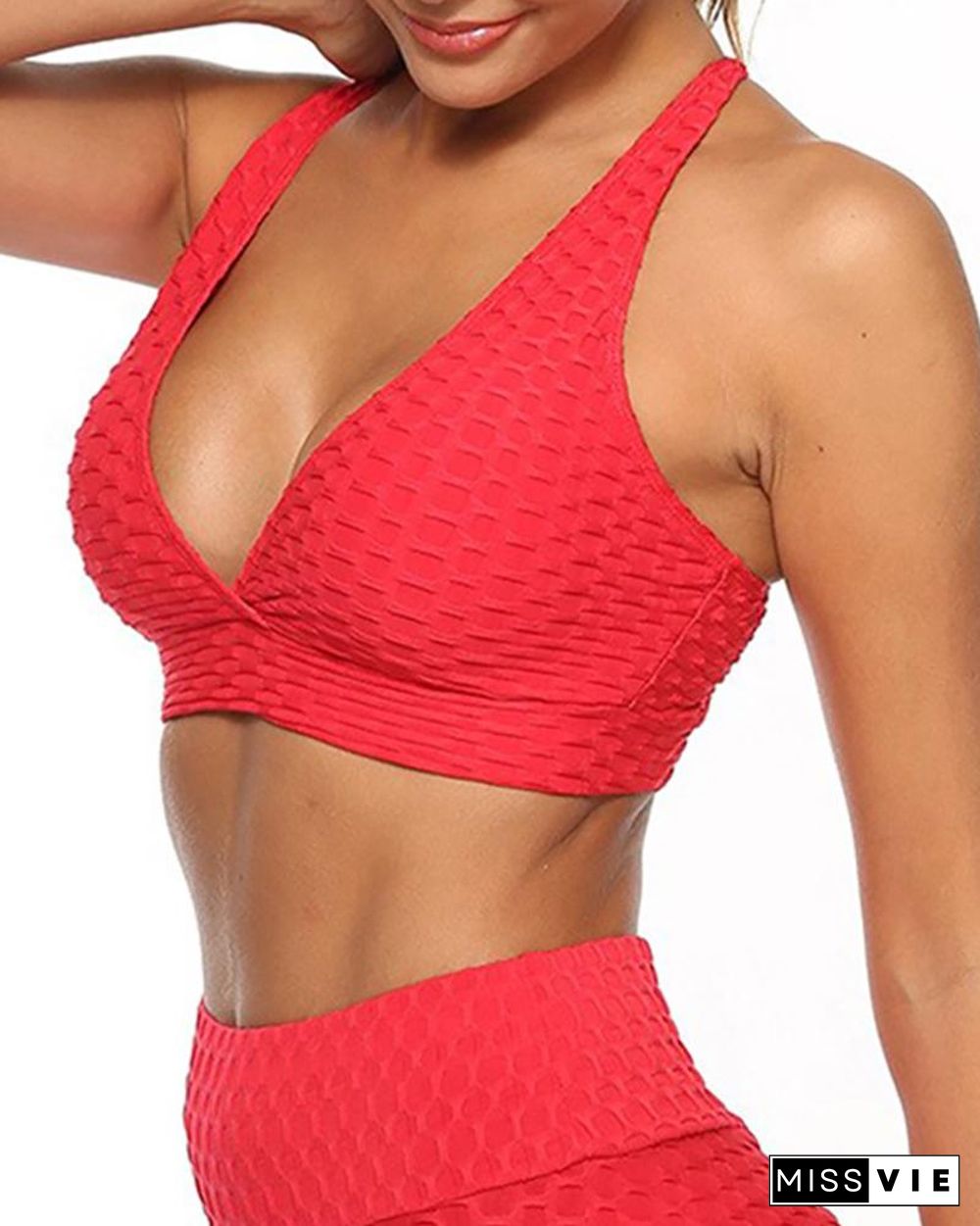 Textured Tank Top Push Up Gym Sports Bra Breathable Elastic Bralette Workout Underwear