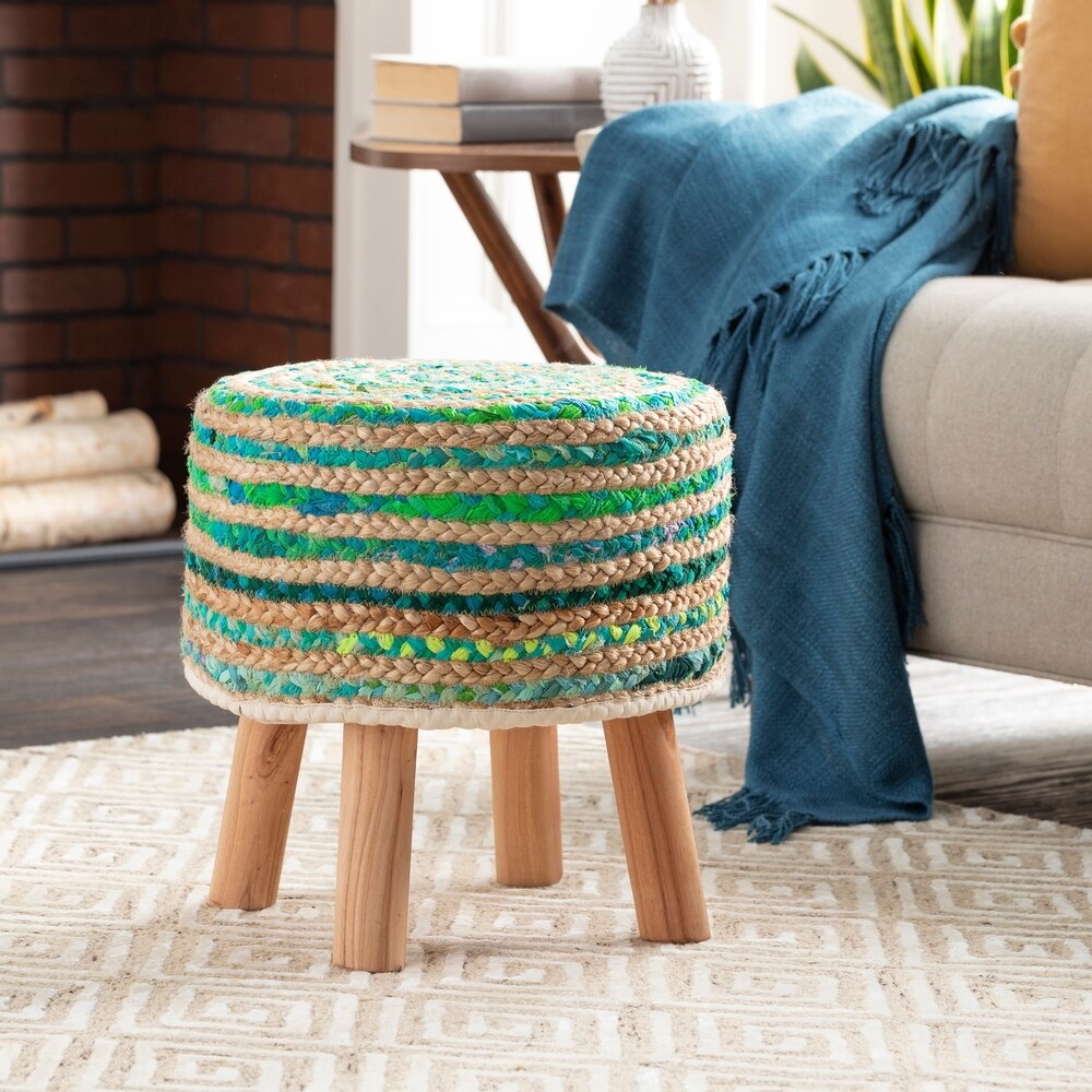 Artistic Weavers Baeley Hand Crafted Bohemian Jute and Wood Foot Stool