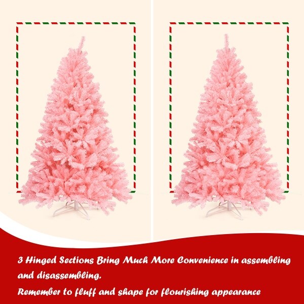 Gymax 6ft Pink Artificial Christmas Tree Hinged Spruce Full Tree w/