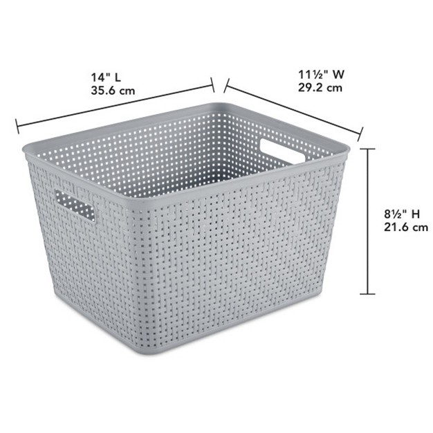 Sterilite 14 quot lx8 quot h Rectangular Weave Pattern Tall Basket W handles For Bathroom Laundry Room Pantry amp Closet Storage Organization Cement 6 Pack