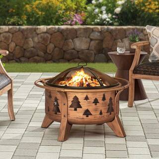 Sunjoy AmberCove 30 in. Outdoor Tree Motif Round Wood Burning Firepit A301027000