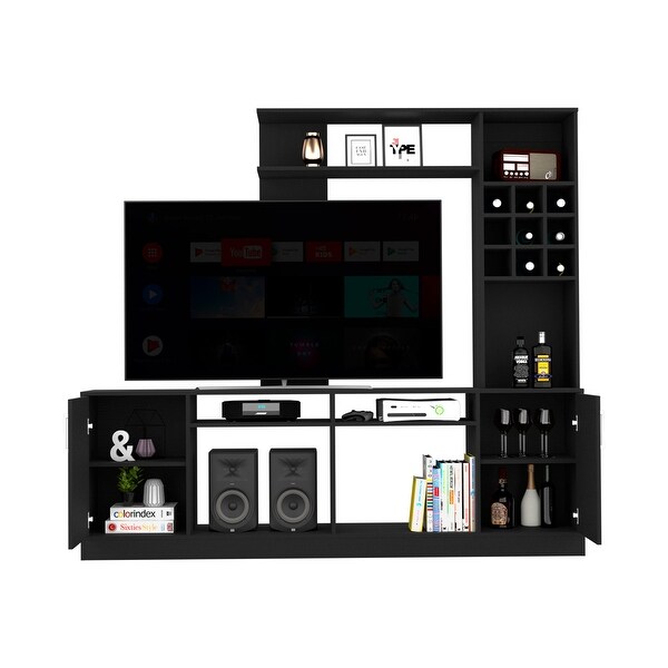 Kava Entertainment Center Six External Shelves Double Door Cabinet Storage Spaces for TVs up 78