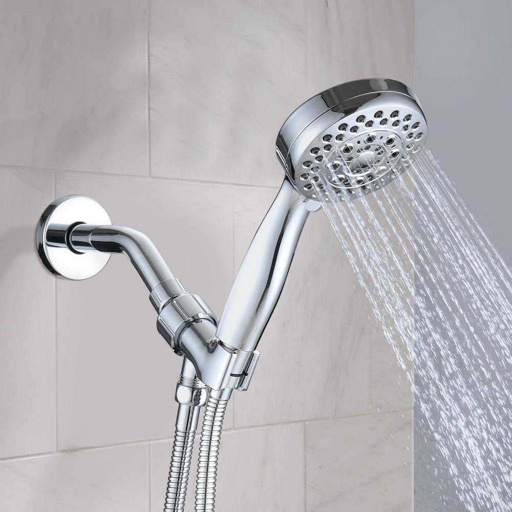 Aurora Decor ACAD 5-Spray Patterns 1.8 GPM 3.5 in. Wall Mounted Handheld Shower Head with Hose in Chrome FAMSH2B5B002CH