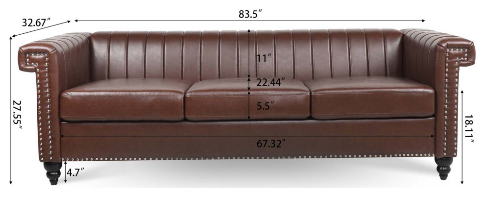 83 quotFaux leather Square Arm Sofa with Nailhead Trim   Traditional   Sofas   by AquaView Inc  Houzz