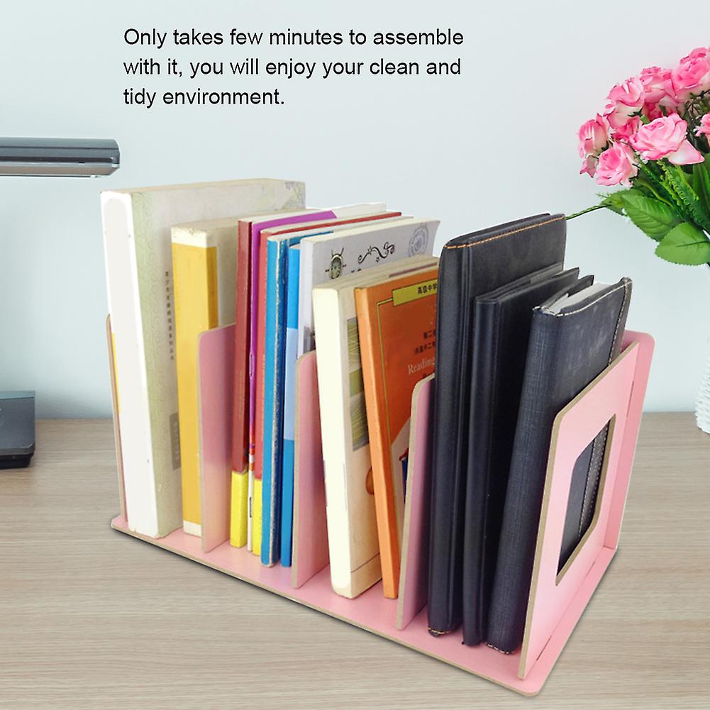Wooden Diy Desktop Bookshelf Rack Books Dvd Storage Holder For Students Kids Adult (light Pink)