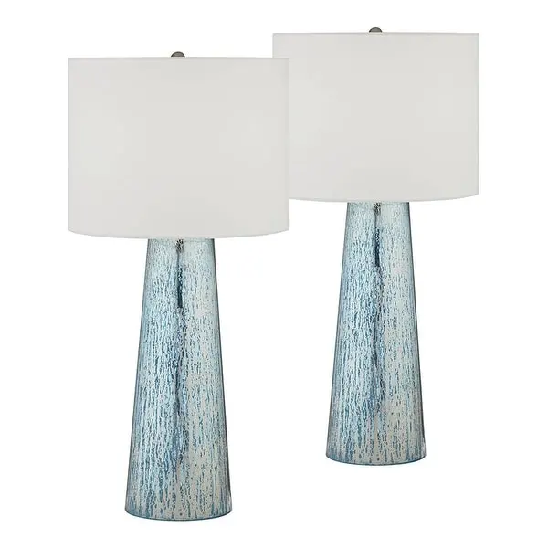 Set of 2 Coastal Table Lamps Mercury Glass Column - 14