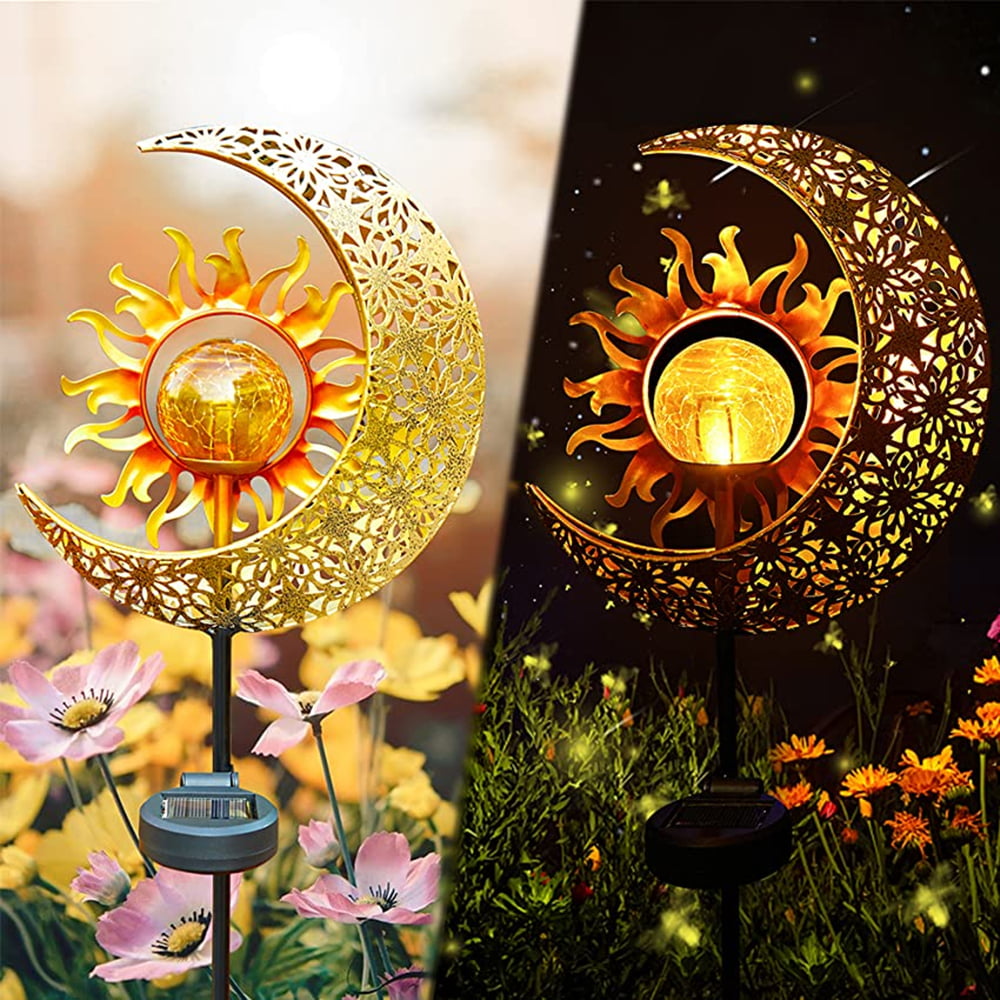 LICKLIP Solar Outdoor Lights LED Moon Metal Outdoor Decor Garden Lights for Patio