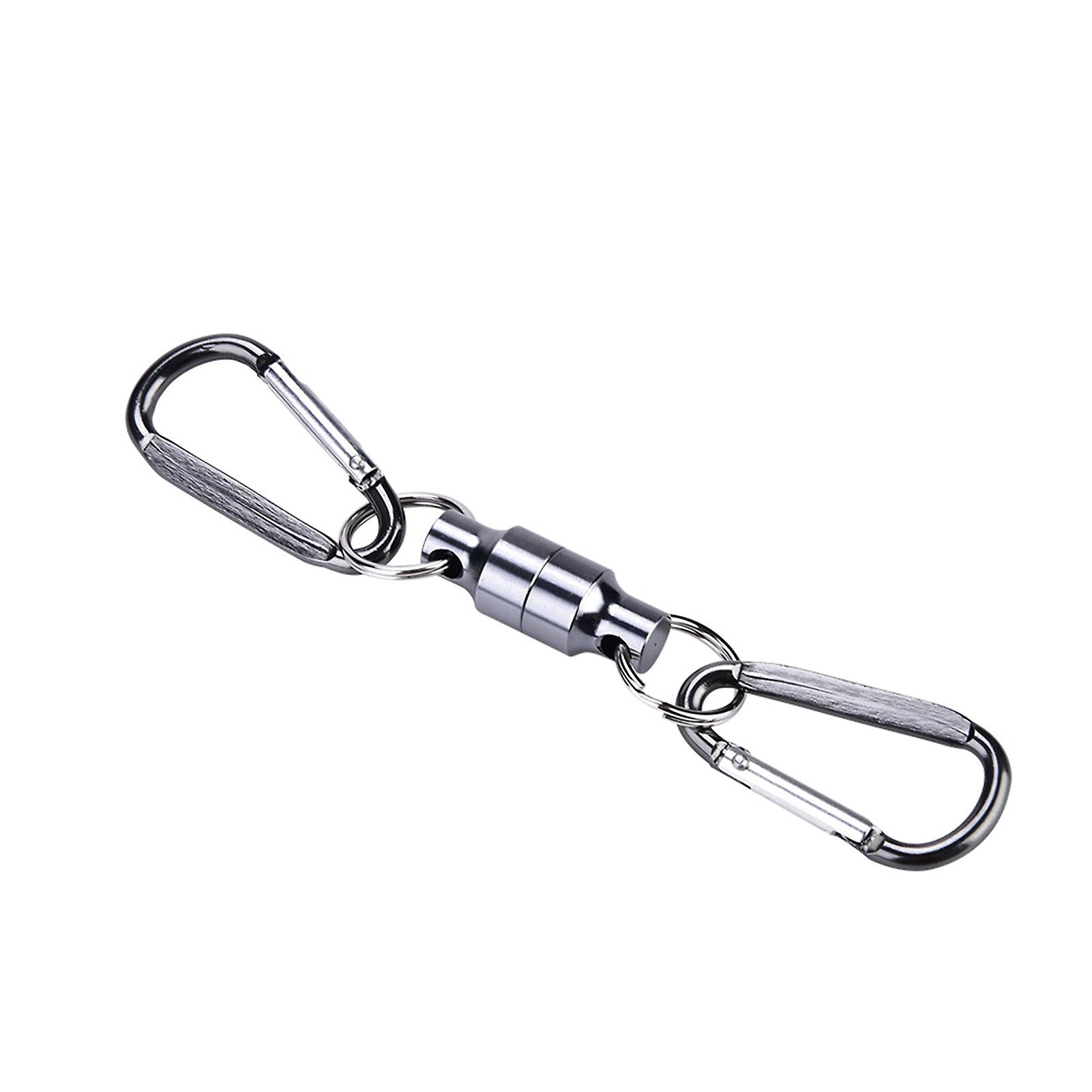 Magnet Buckle Fly Fishing Magnetic Net Release Clip Hanging Holder Lanyard Clip(double， Silver)