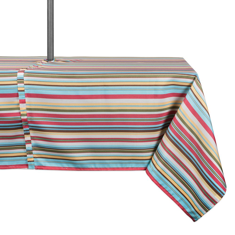 Vibrantly Colored Summer Striped Pattern Outdoor Rectangular Tablecloth with Zipper 60” x 84”