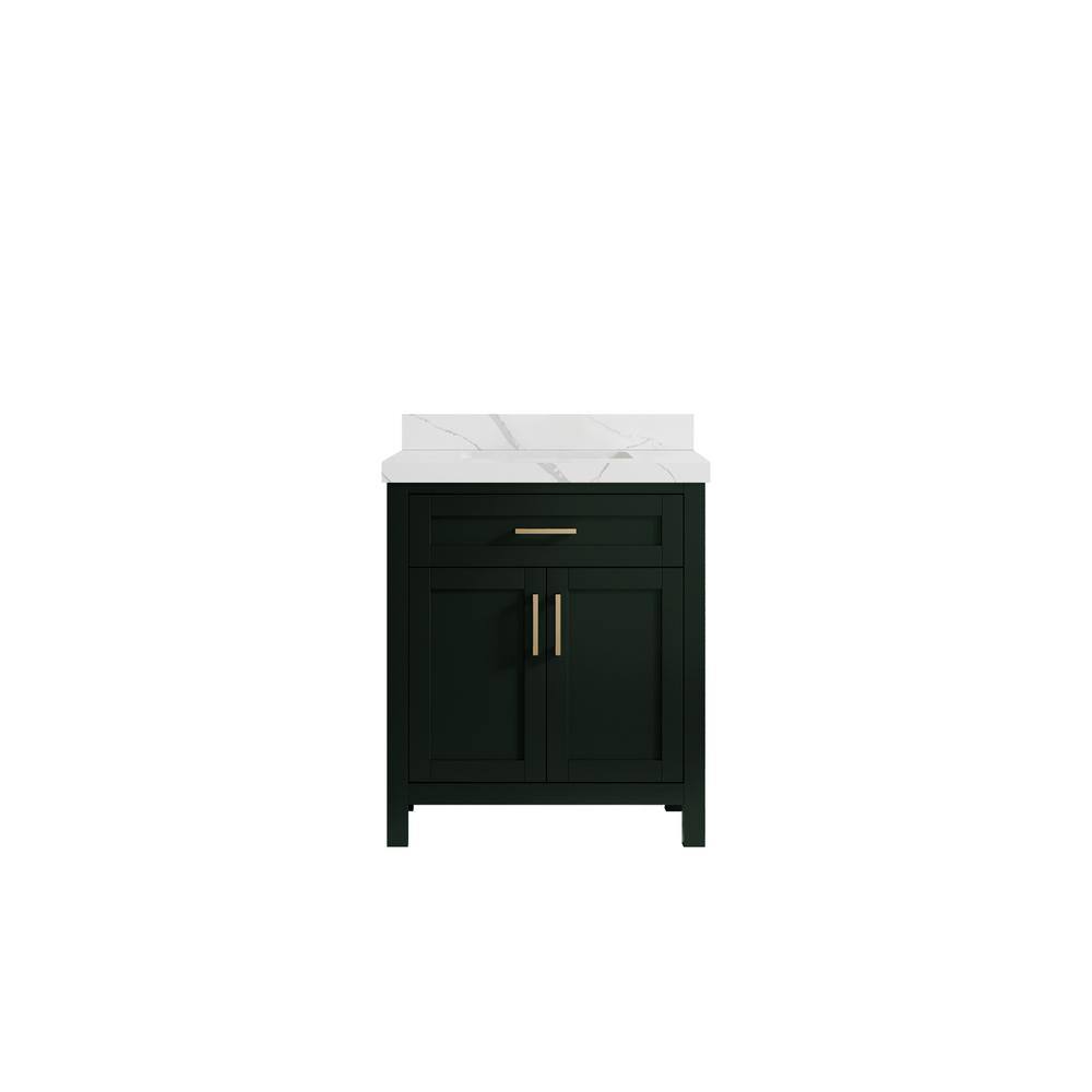 Willow Collections Cambridge 30 in. W x 22 in. D x 36 in. H Bath Vanity in Dark Green with 2 in Calacatta Quartz Top CAM_DGN_CA_LZ_30