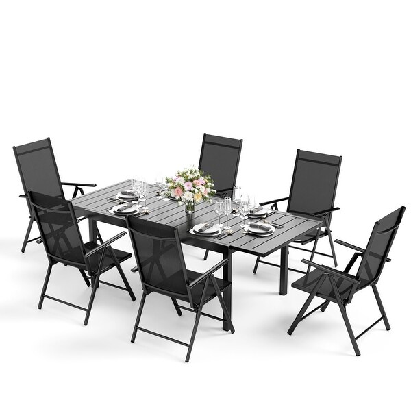 7/9Piece Patio Dining Set，1X Expandable Table，6/8 Folding Textilene Chairs