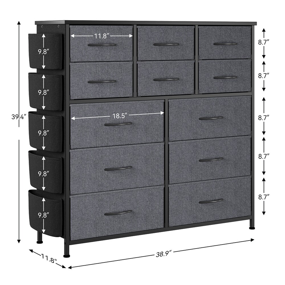 12 Drawer Dresser  Storage Organizer Unit with Fabric  Grey