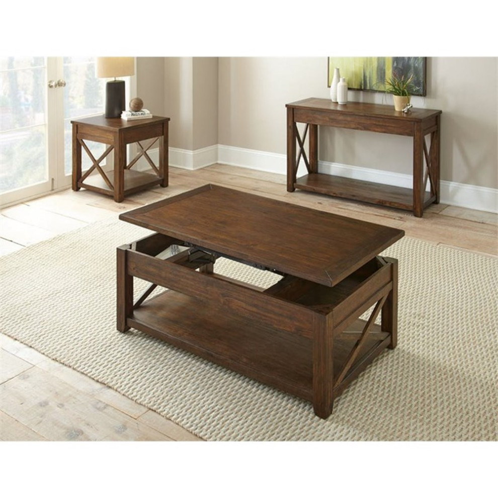 Bowery Hill 24 quotSquare Farmhouse Wood Rustic End Table in Brown   Transitional   Side Tables And End Tables   by Homesquare  Houzz