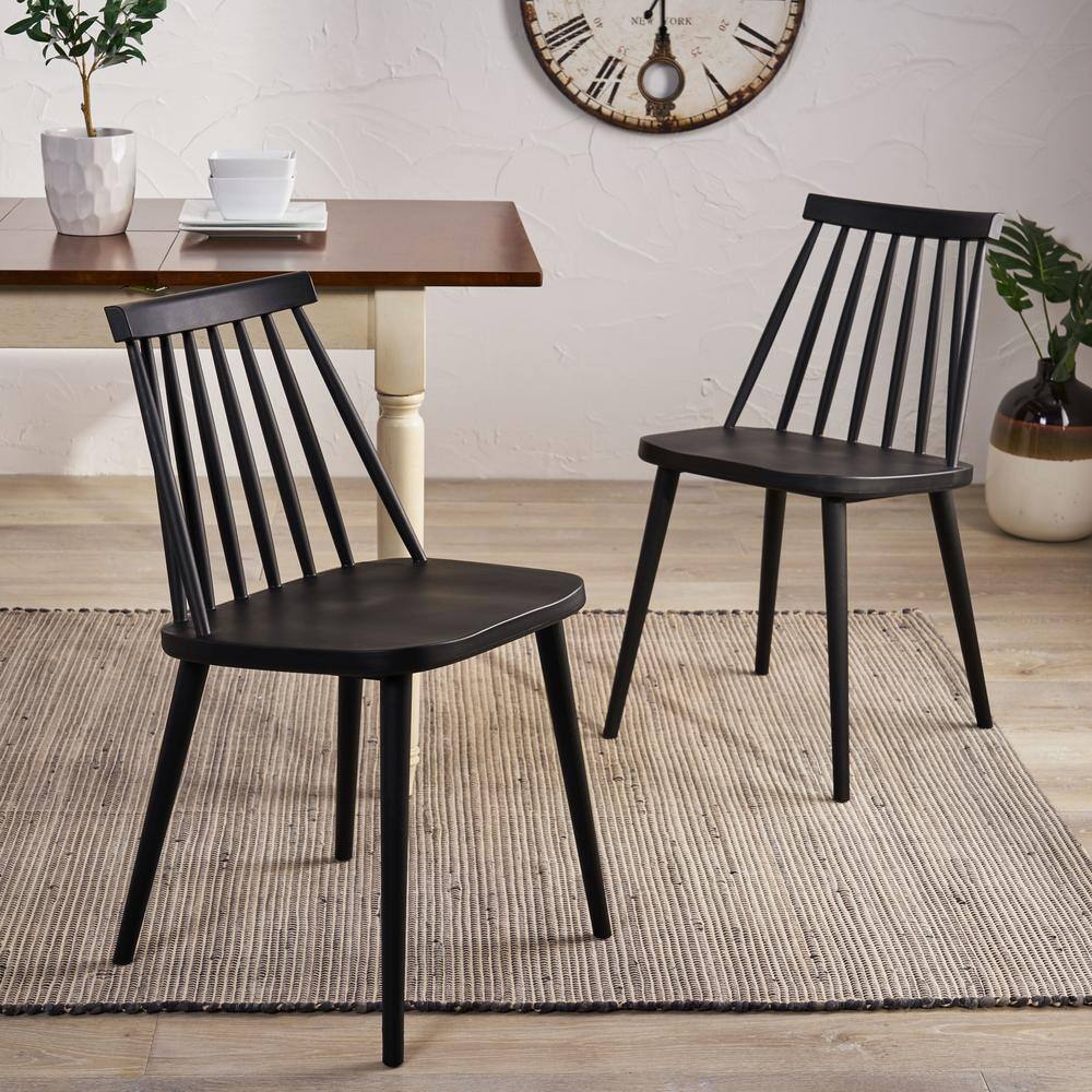 Noble House Dunsmuir Black Farmhouse Spindle-Back Dining Chair (Set of 2) 55398