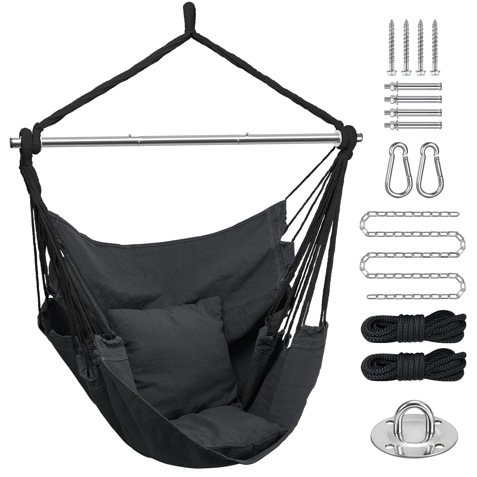 Livhil Hammock Chair Hanging Rope Swing, Outdoor Hanging Chair for Bedroom Portable Detachable Metal Support Bar Hammock Chair Swing Kit, Max 330 lbs(Dark Grey)