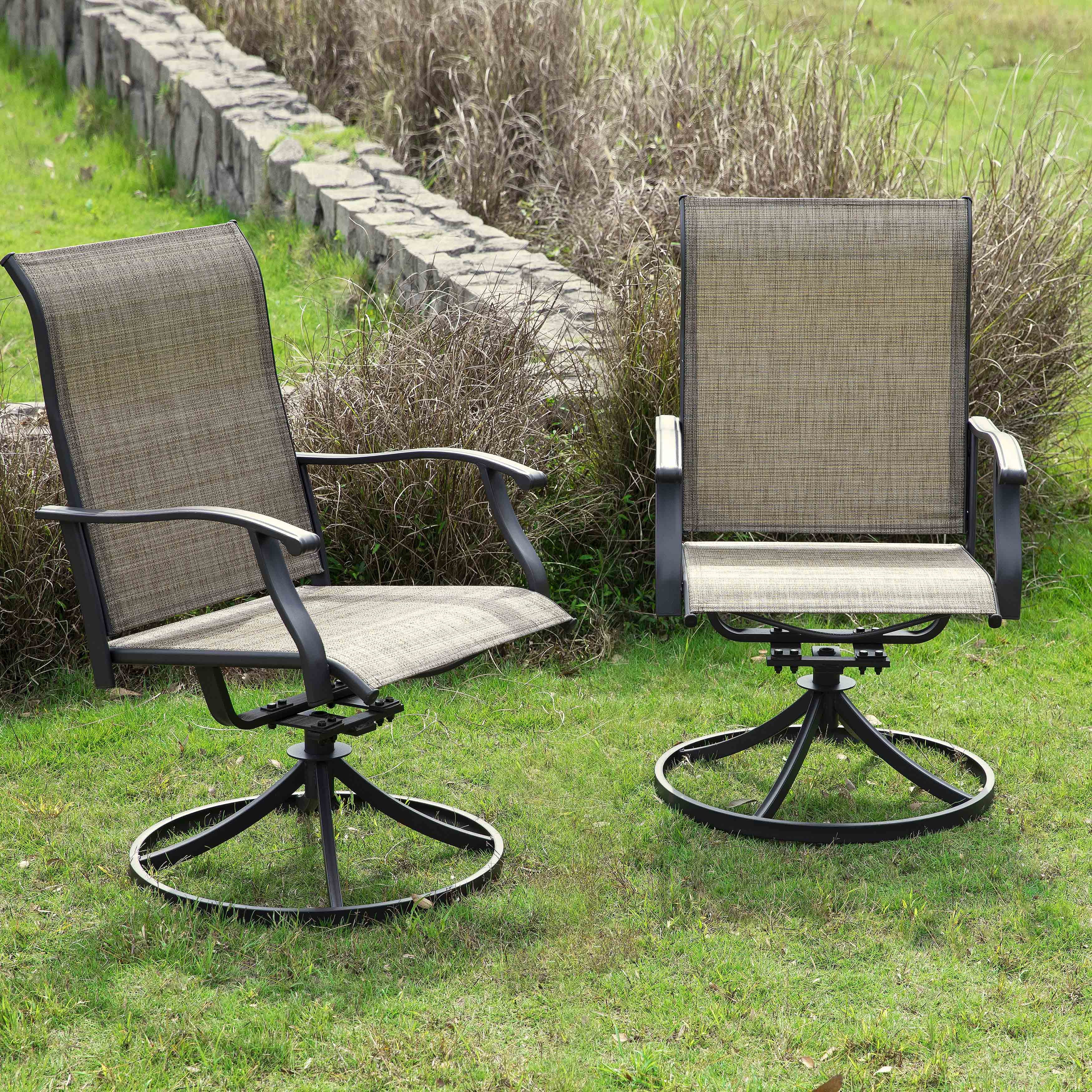 Nuu Garden 2 Piece Swivel Patio Sling Chairs Set, All-Weather Textilene Outdoor Chairs with Iron Frame, Outdoor, Lawn Garden Backyard, Brown