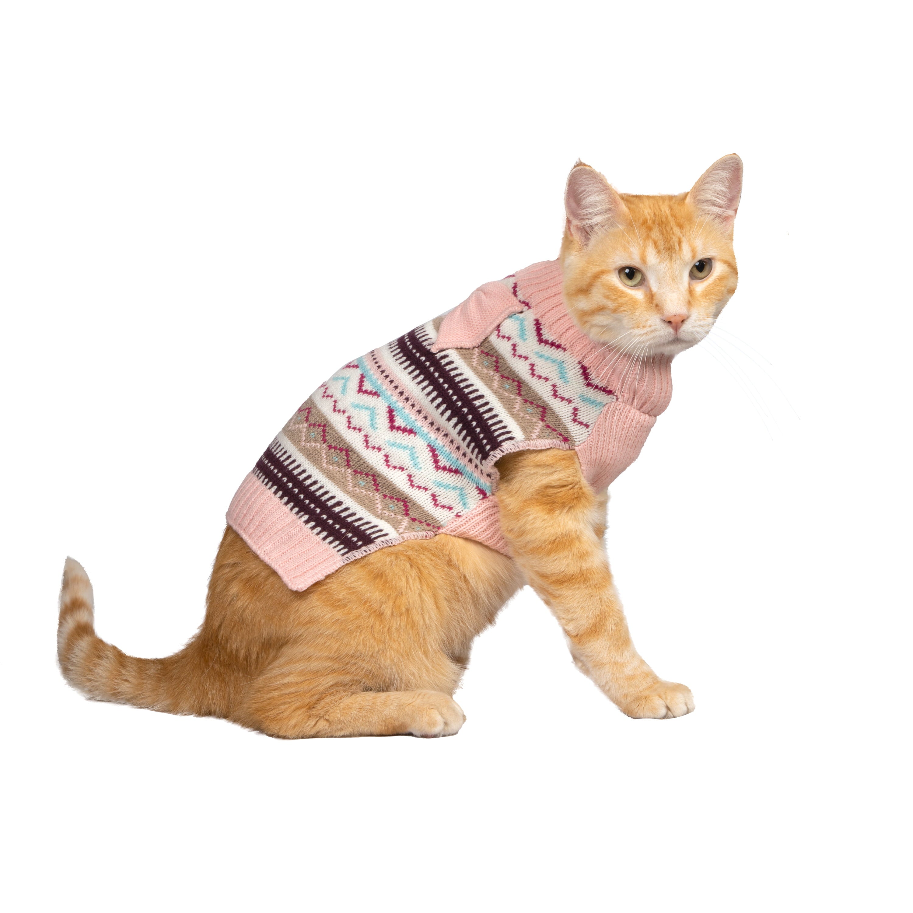 Vibrant Life， Dog and Cat Clothes， Fair Isle Pet Sweater， Pink， S