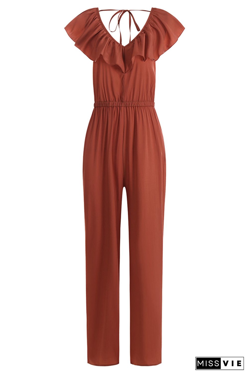 Ruffle V-neck Sleeveless Waisted Jumpsuit Wholesale