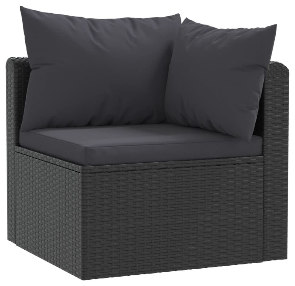 vidaXL Patio Sofa 7 Piece Outdoor Sectional Sofa with Cushions PE Rattan Black   Tropical   Outdoor Lounge Sets   by vidaXL LLC  Houzz