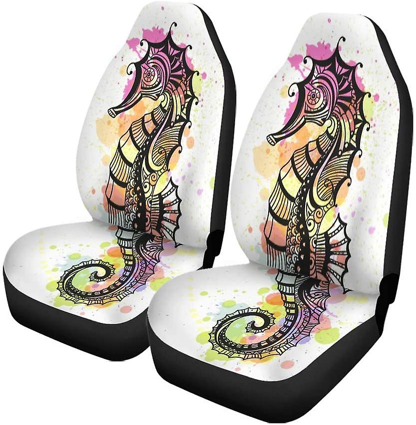 Set Of 2 Car Seat Covers Seahorse Of Abstract Ornamental Sea Horse Aquatic Tribal Universal Auto Front Seats Protector Fits D---41317