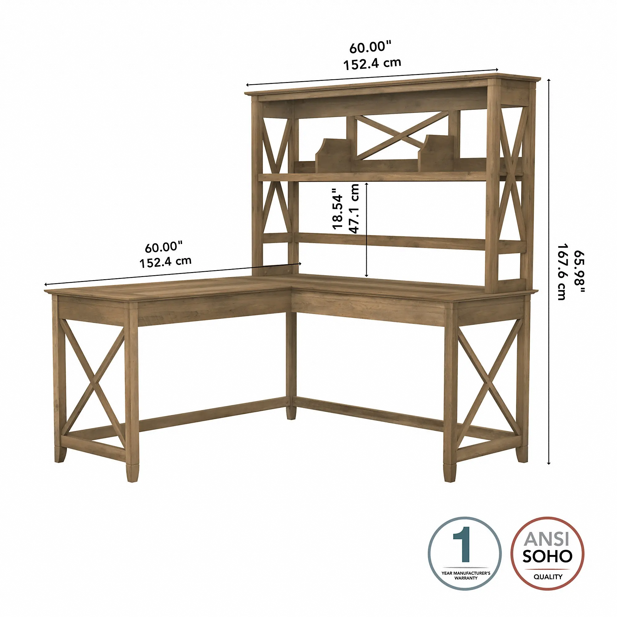 Key West Reclaimed Pine 60 Inch L shaped Desk and Hutch - Bush Furniture