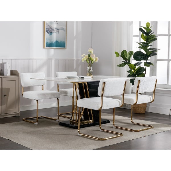 Modern Dining Chairs with Corduroy Fabric，Gold Metal Base， Accent Armless Kitchen Chairs with Channel Tufting，Set of 2