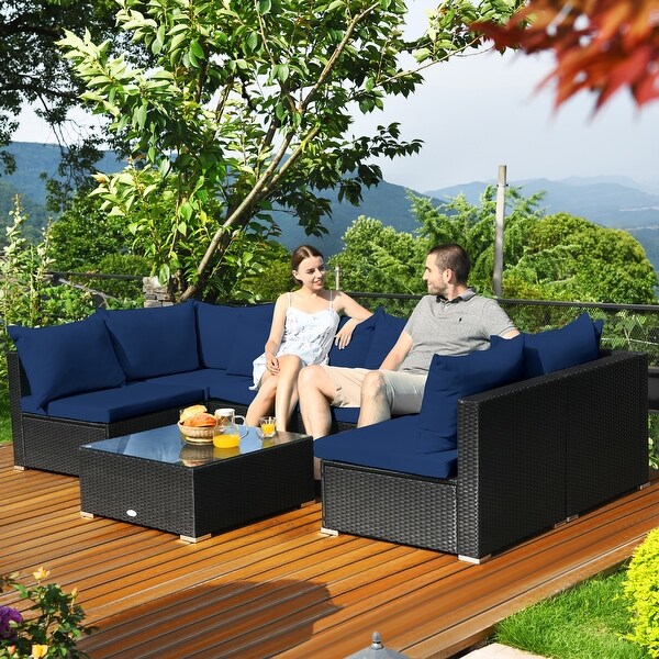 Costway 7PCS Patio Rattan Sofa Set Sectional Conversation Furniture