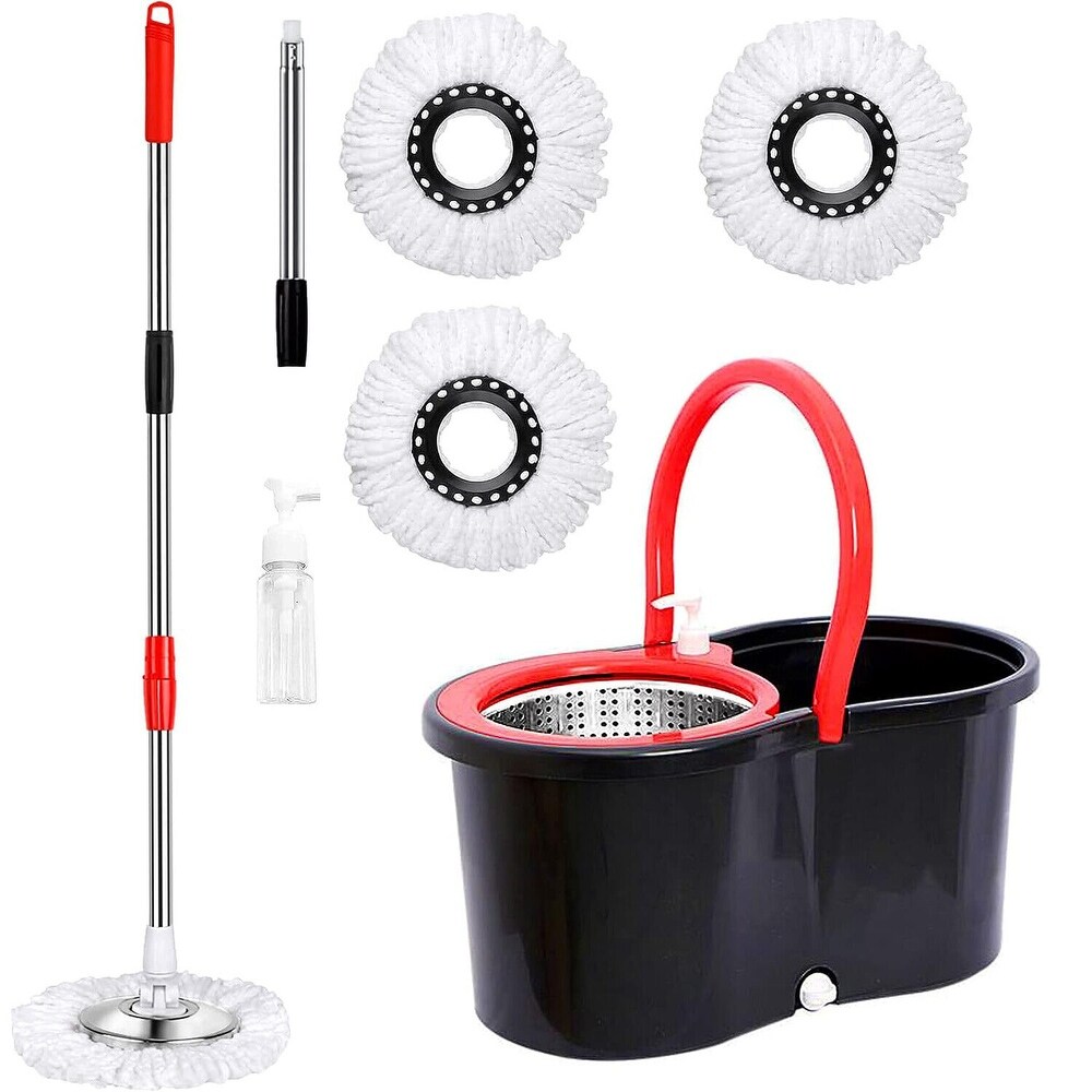 360 Degree Spin Mop Bucket Set with Wringer + 3 Microfiber Refills