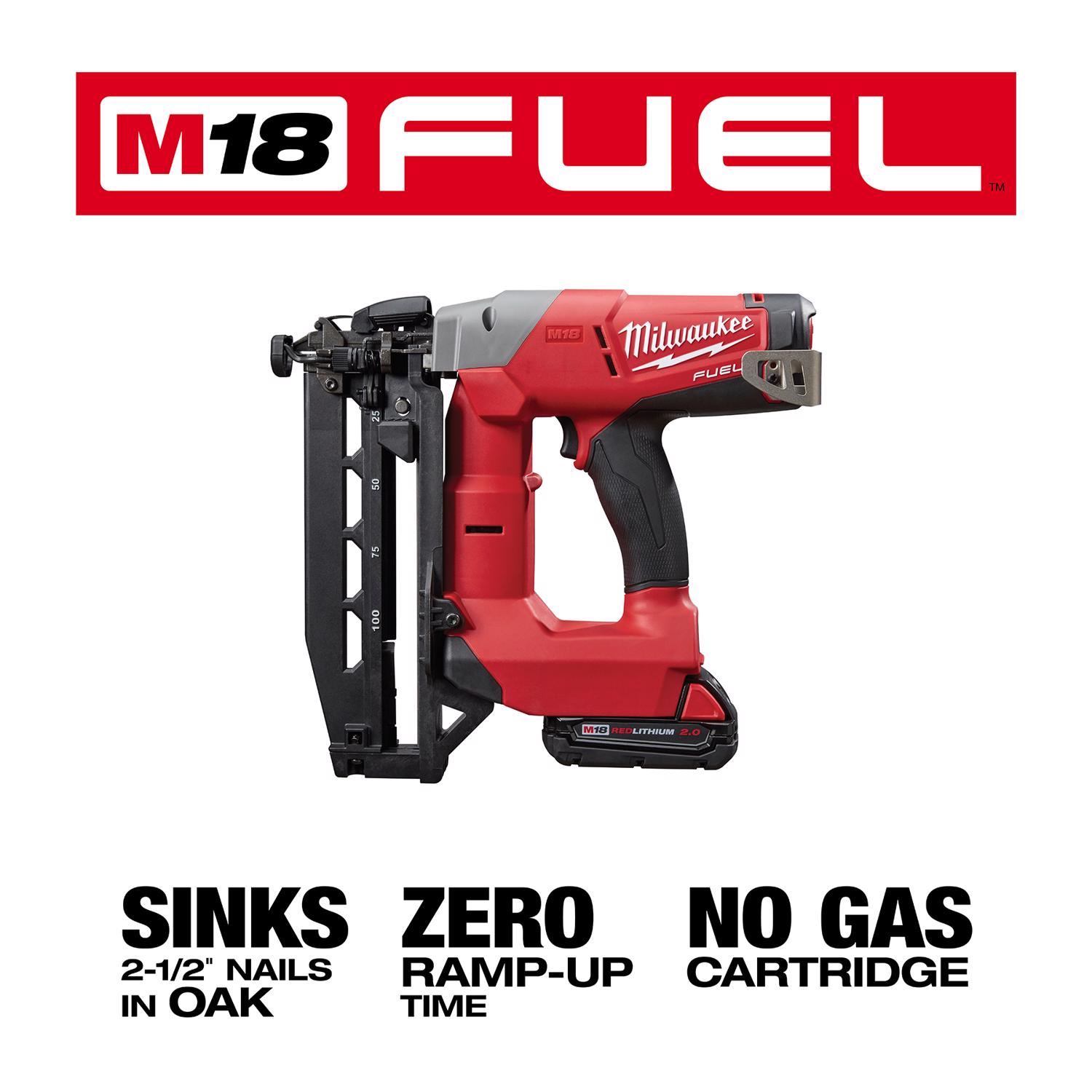 MW M18 Fuel 16 Ga. Cordless 90 deg Finish Nailer Kit (Battery \u0026 Charger) 18 V