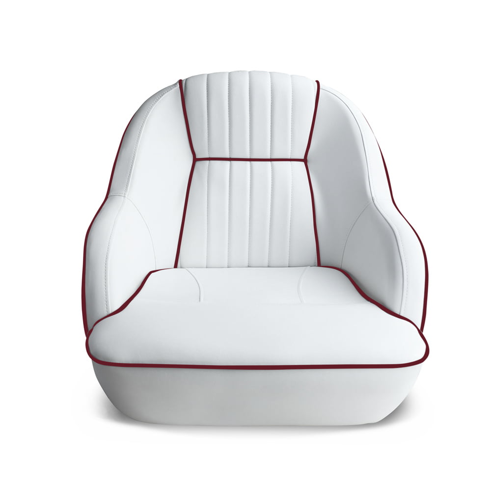 Leader Accessories Pontoon Captains Bucket Seat Boat Seat，White/Red Piping