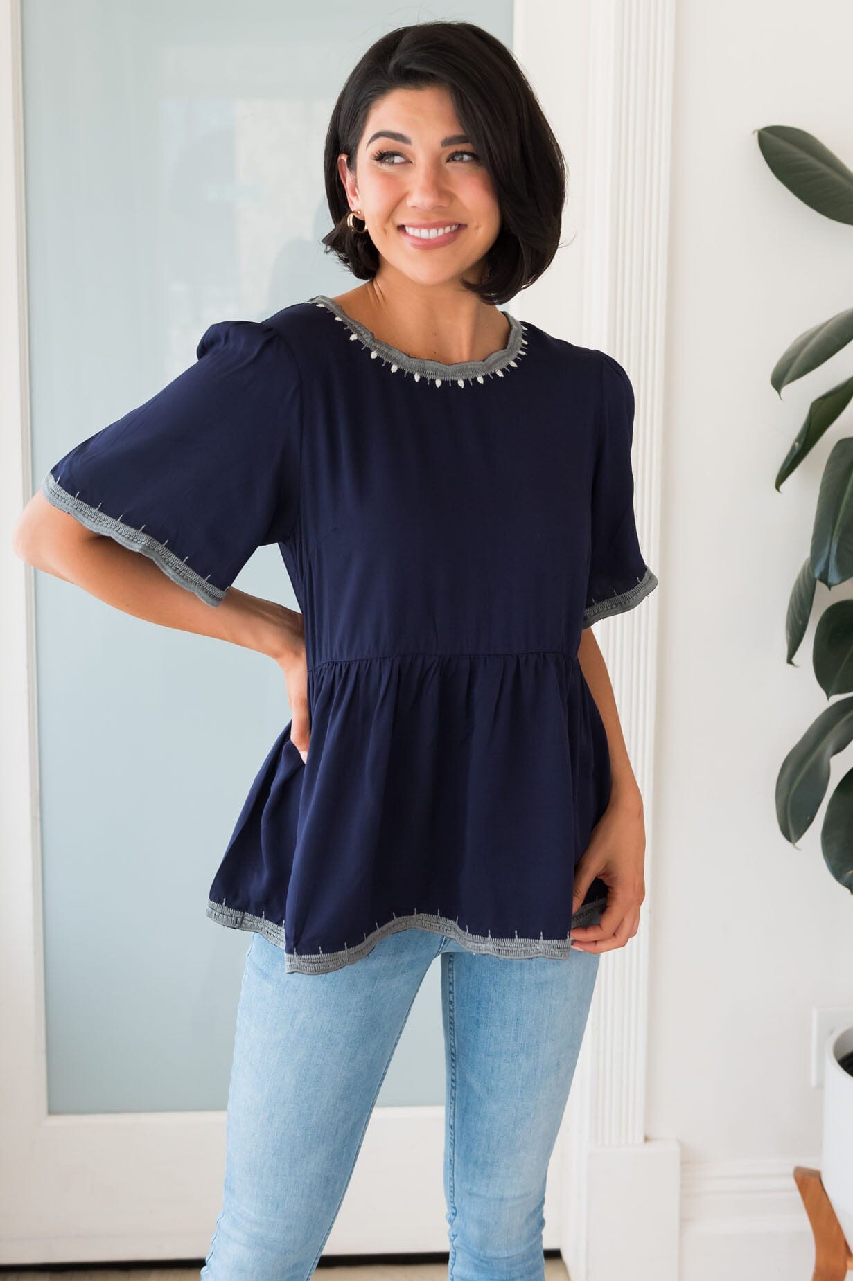 Predicting Joy Ahead Modest Peplum Blouse