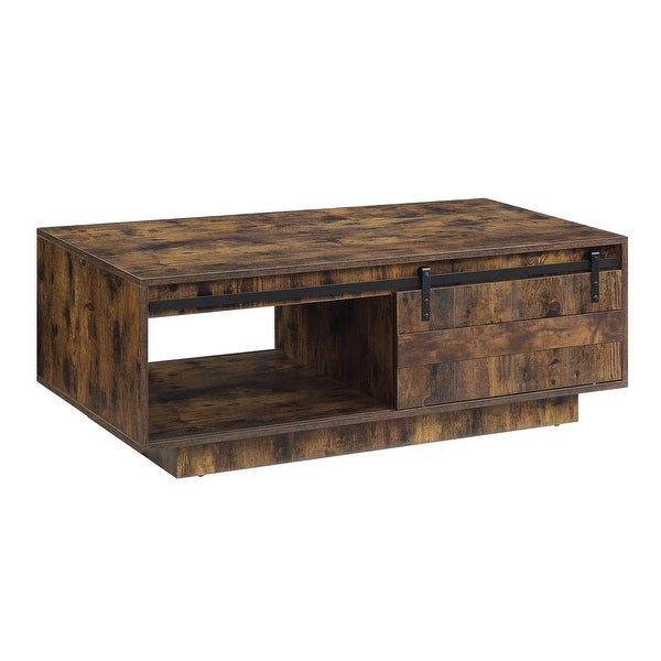 Farmhouse Style Coffee Table with 1 Storage Drawer and 1 Open Compartments， Wood Sofa Table for Living Room， Rustic Oak Finish