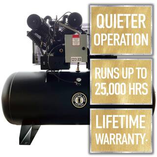 Industrial Gold 120 Gal. 10 HP Horizontal 3-Phase Low RPM 175 PSI Electric Air Compressor with Quiet Operation CI1023E120H