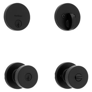 Kwikset Pismo Round Rose Matte Black Knob Door Combo Pack Featuring SmartKey Security 991PSKRDT514SMT