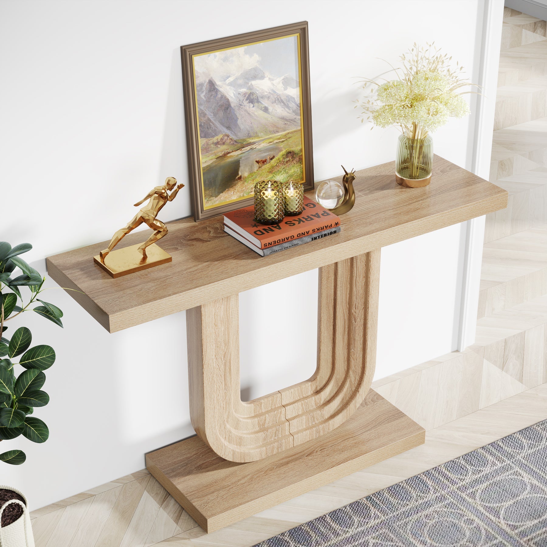 Farmhouse Console Table, 39 Wood  Entryway Table with Geometric Base