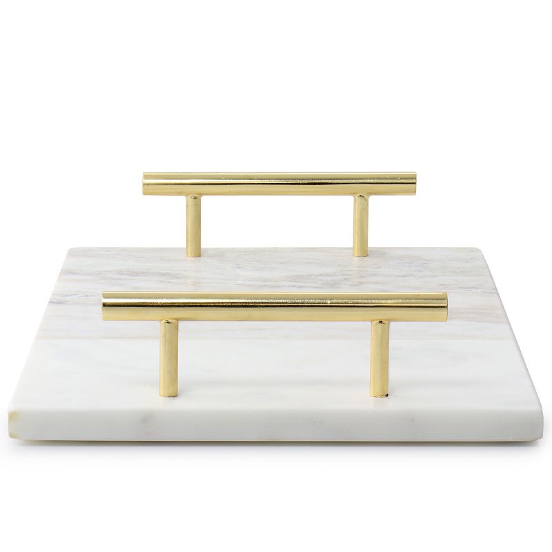 Laurie Gates 16 X 9 Inch Rectangle Marble Tray with Brass Handles