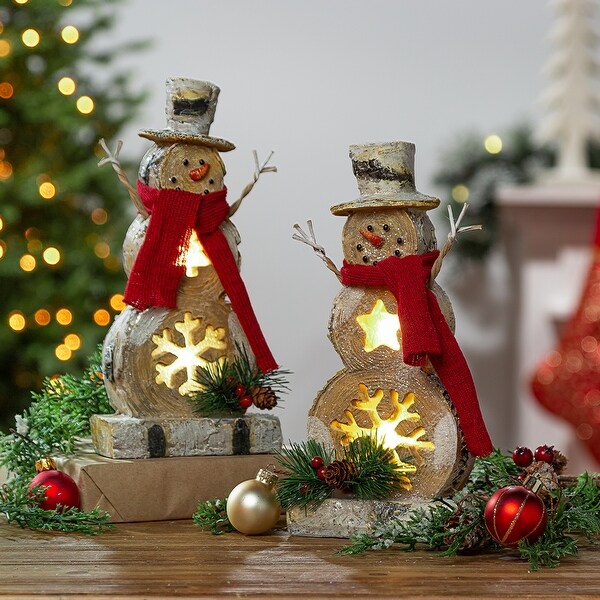 Set of 2 Battery Operated Lighted Resin Snowman Figurines