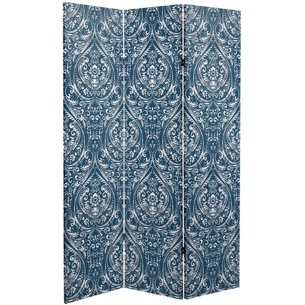 Double Sided Ocean Damask Canvas Room Divider Blue Oriental Furniture