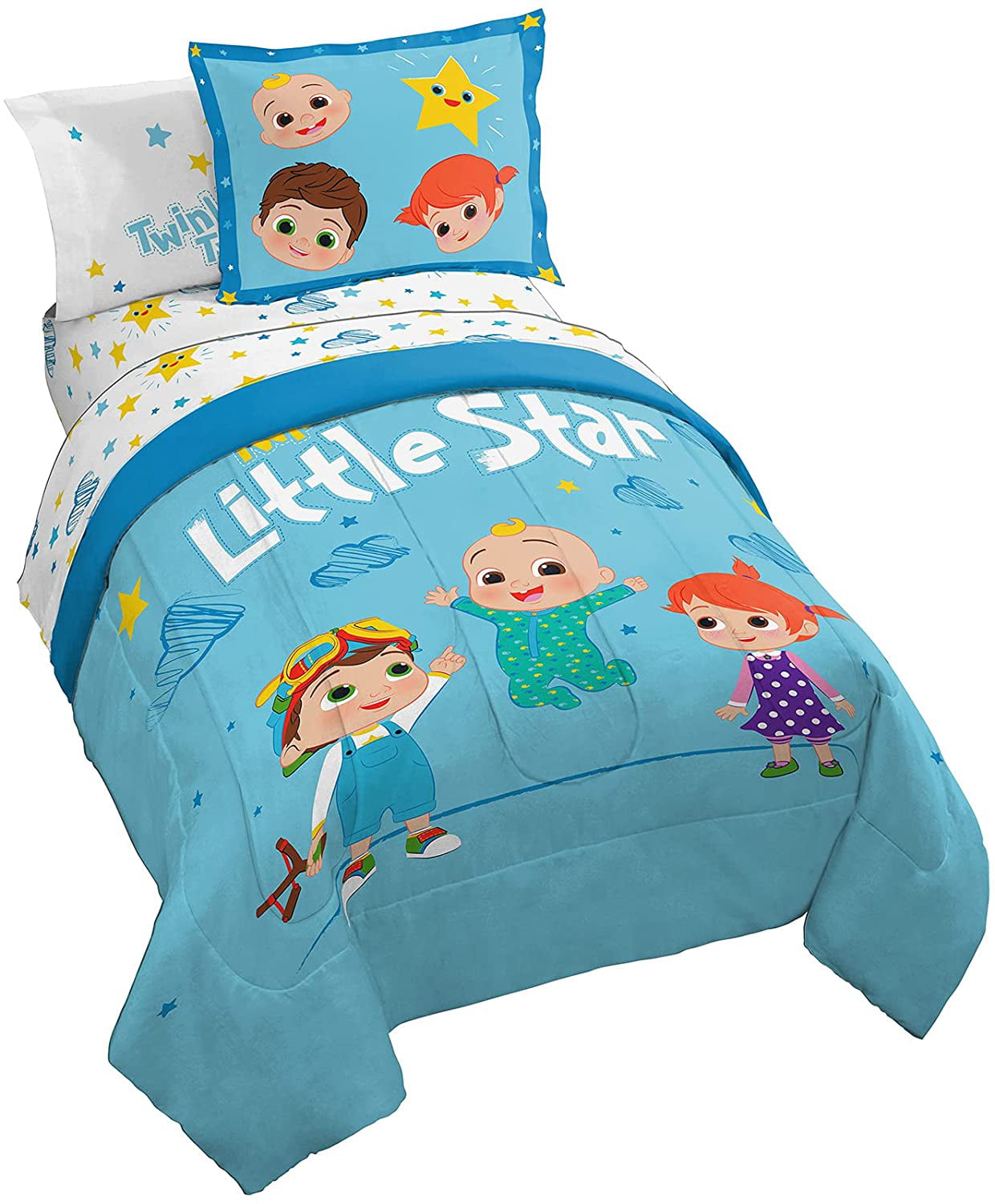 Cocomelon JJ Little Star Blue Full 7 Piece Kids Bed Set