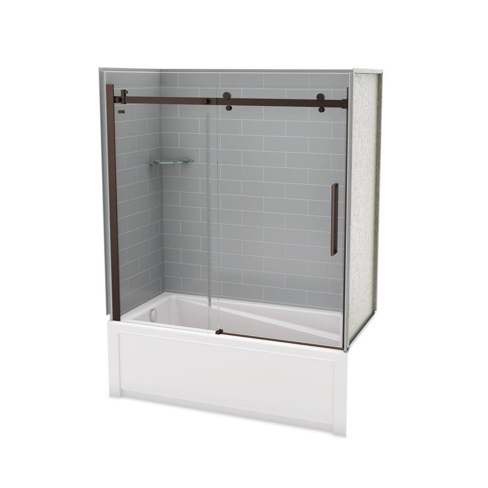 MAAX Utile Metro 32 in. x 60 in. x 81 in. Bath and Shower Combo in Ash Grey with New Town Left Drain Halo Door Dark Bronze 106915-301-501-102